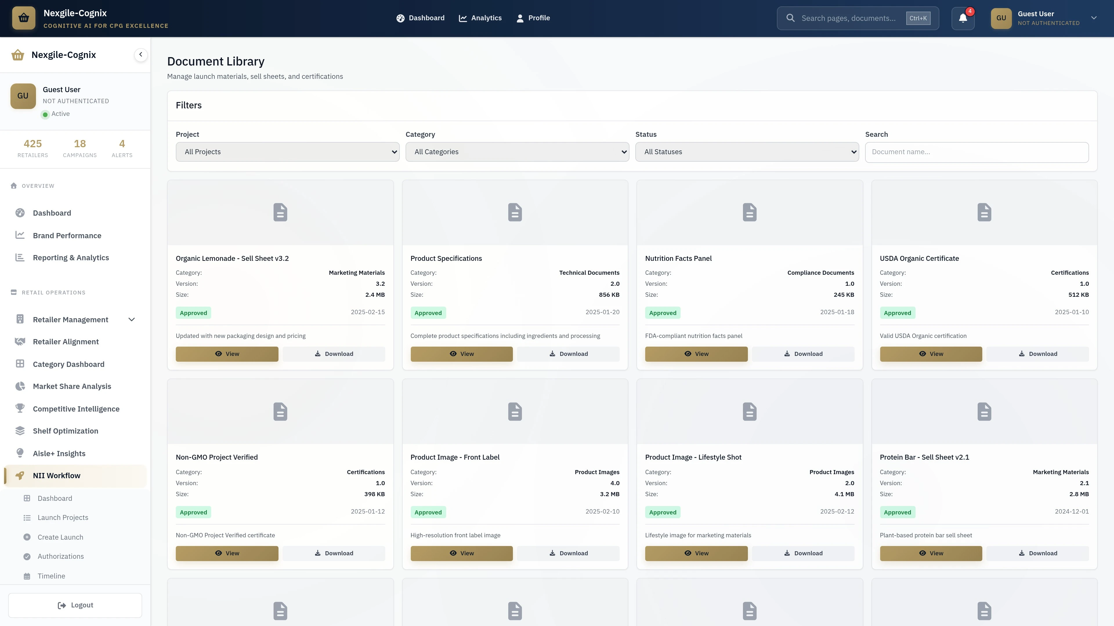 New Item Introduction - Documents page showing product launch documentation workflow